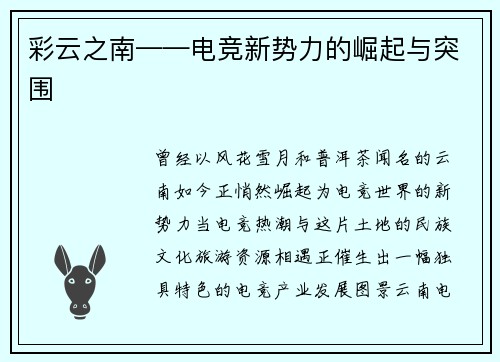 彩云之南——电竞新势力的崛起与突围